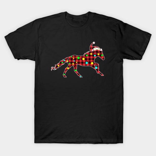 Red Plaid Buffalo Horse Christmas Pajama Ornament Lights Gift T-Shirt by issambak